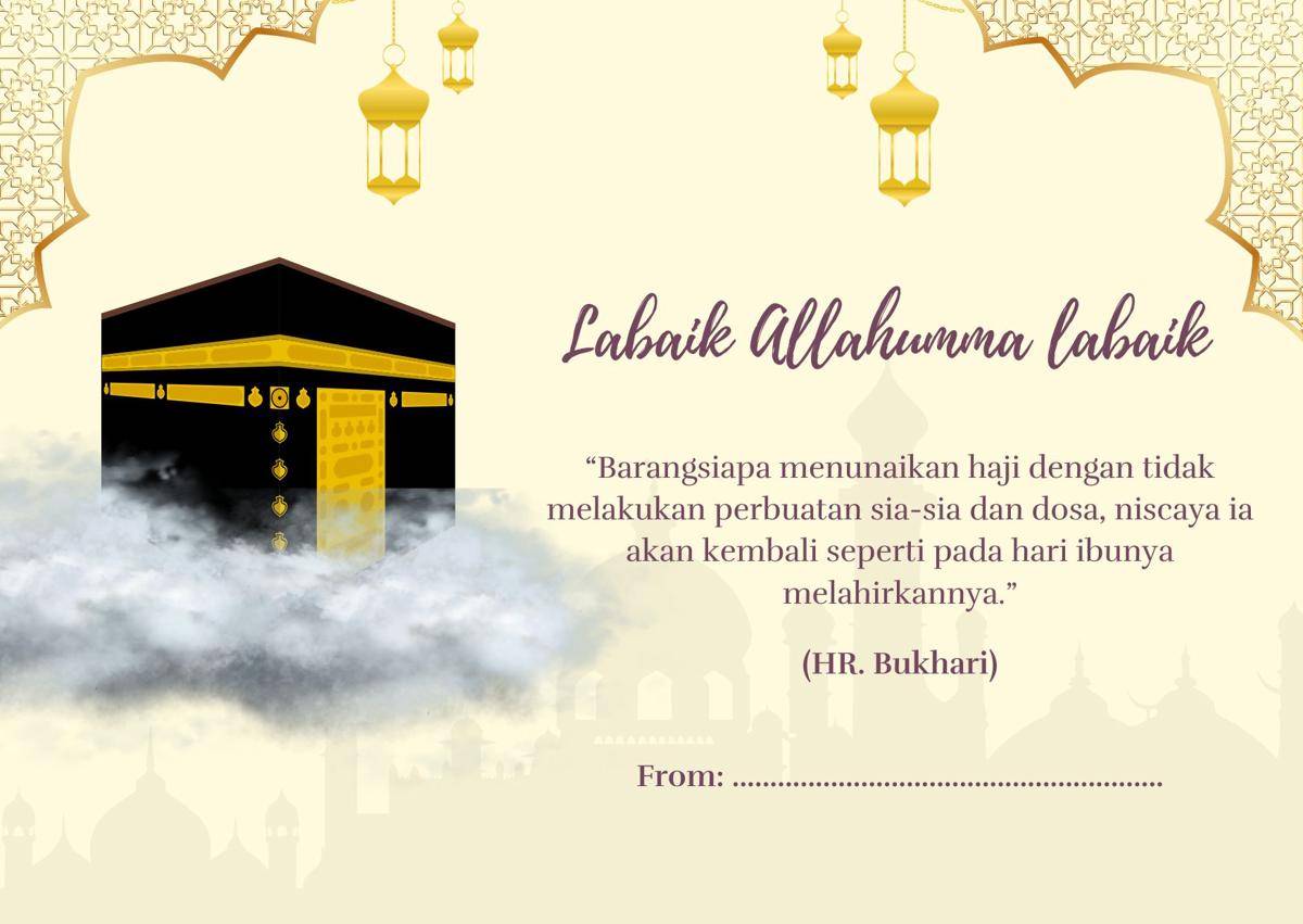 Contoh kartu ucapan souvenir haji (Canva.com/delvi a)